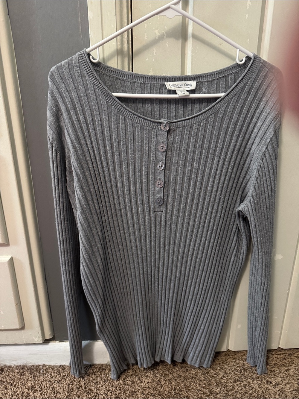 Coldwater Creek Gray Ribbed Button Henley Top